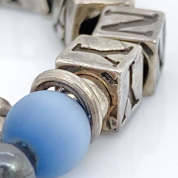 Blue Green Shimmery "Bethany" Beaded Bracelet | Vintage Sterling Silver 925 | 6" - Picture 6 of 13